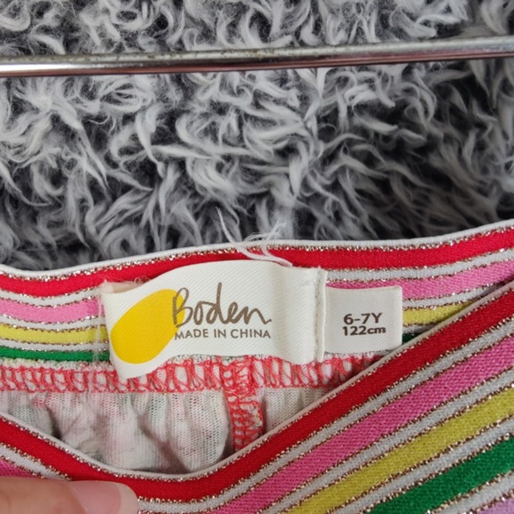 Boden Girls 6-7Y 122cm Pink Floral Tiered Ruffle Skirt Rainbow Waistband Elastic - Picture 4 of 7
